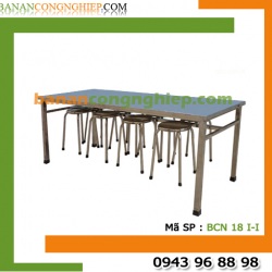 Bàn ăn công nghiệp Inox 1m8 có móc treo ghế